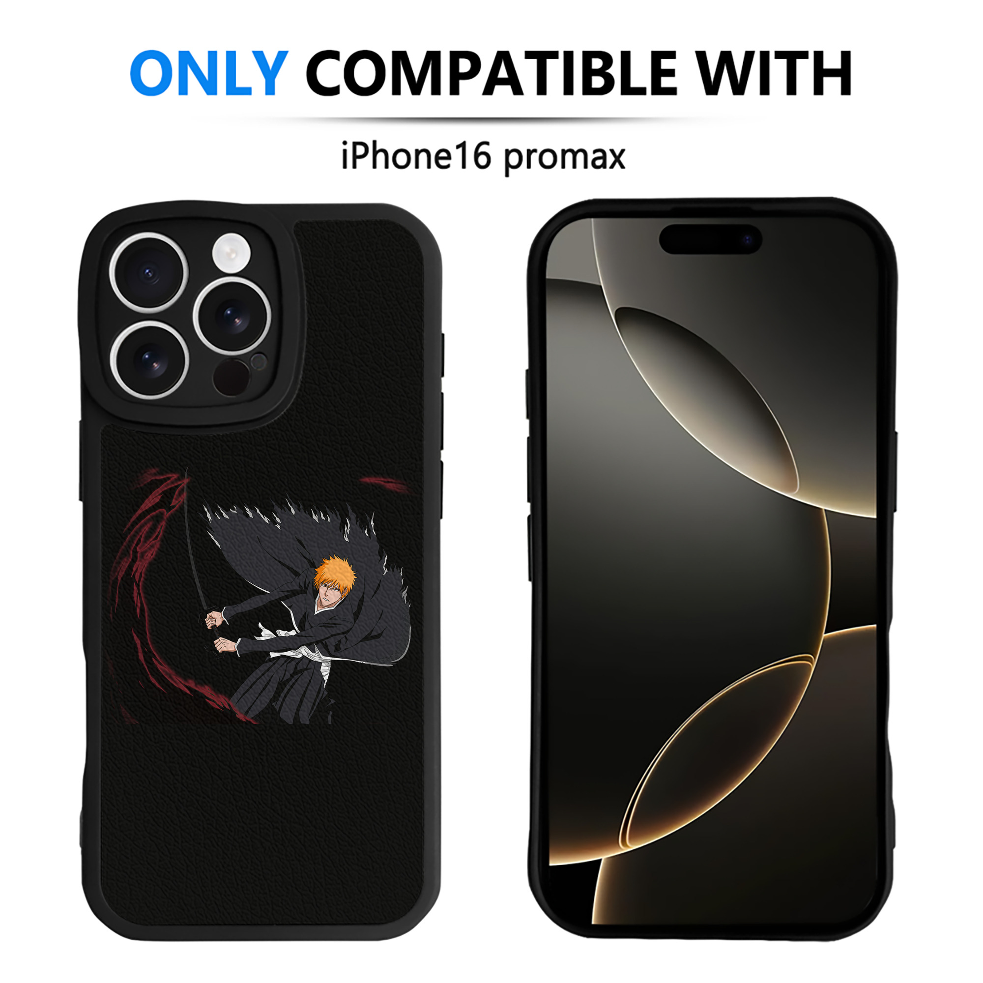 （画像用） ブリーチ 黒崎一護（くろさき いちご）BLEACH Kurosaki Ichigo 【iPhone 16シリーズ対応】シリコンスマホケース（レザー調） 材質：シリコン